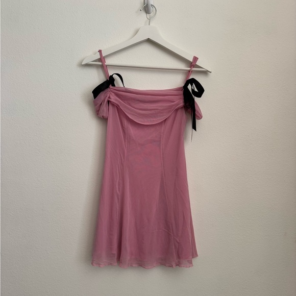 Kimchi Blue Dresses & Skirts - Kimchi Blue Pink Mini Dress with Black Bow Accents